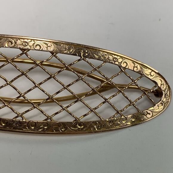 Antique 14k Gold Hair Barrette Victorian Edwardian 13 Grams Ornate Lattice 3.5” main image 4